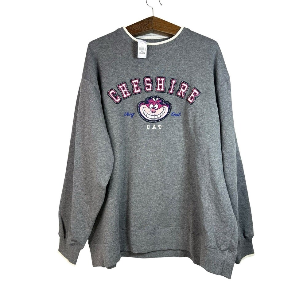 The Disney Store Sweatshirt Size XL Gray Cheshire Cat Vintage Ribbed Hem NWT 90s